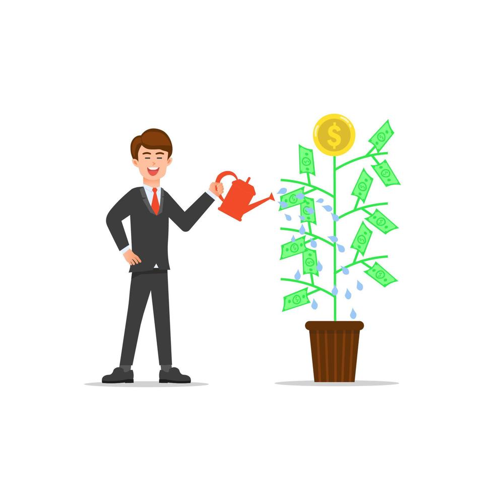 un hombre regando plantas, el concepto de crecimiento empresarial vector