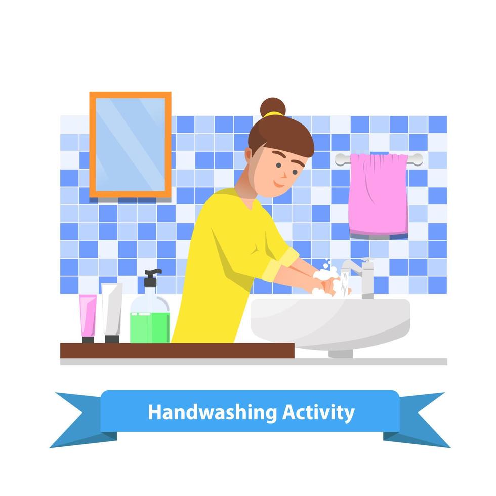 illustration of a woman washing her hands vector