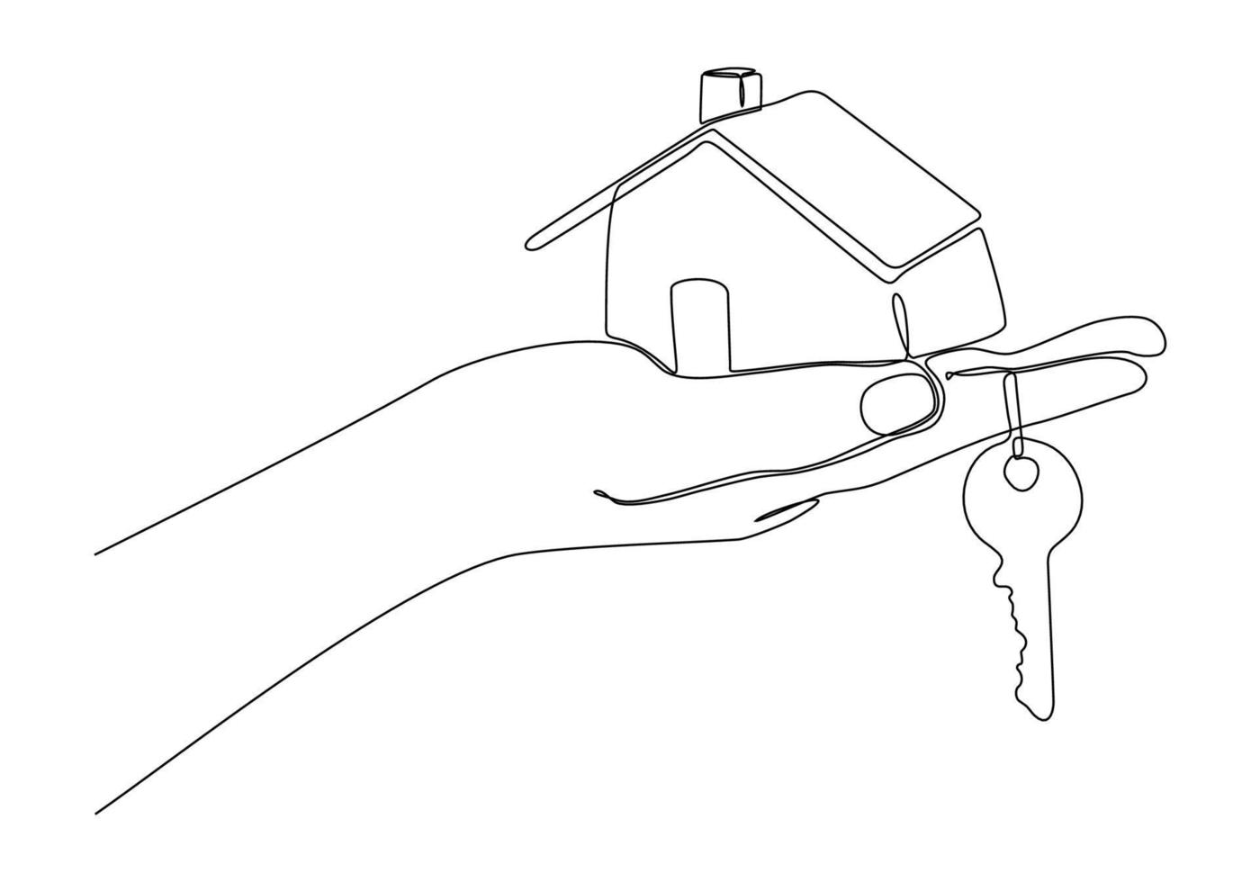 dibujo de esquema de casa sostenible en mano con llave. el concepto de construcción de viviendas para familias jóvenes. vector