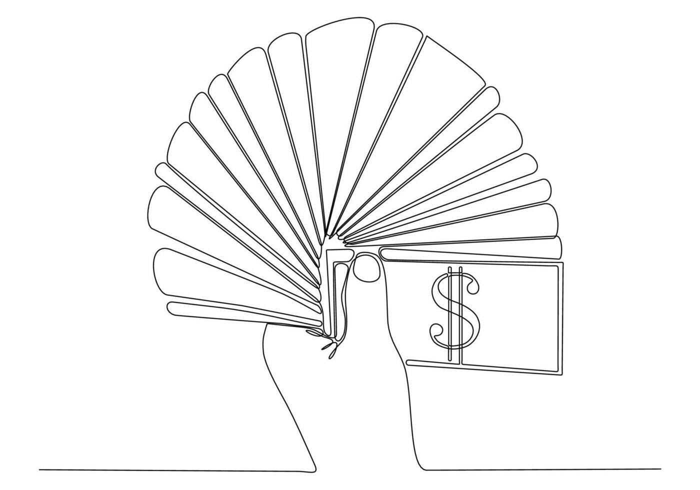 Hand holding dollar banknote, rich business concept, rice, payment, cash or trade-continuous line vector image.
