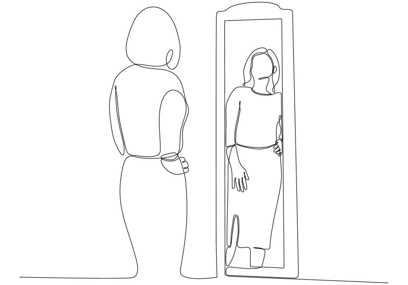 Continuous line drawing of woman in mirror vector illustration