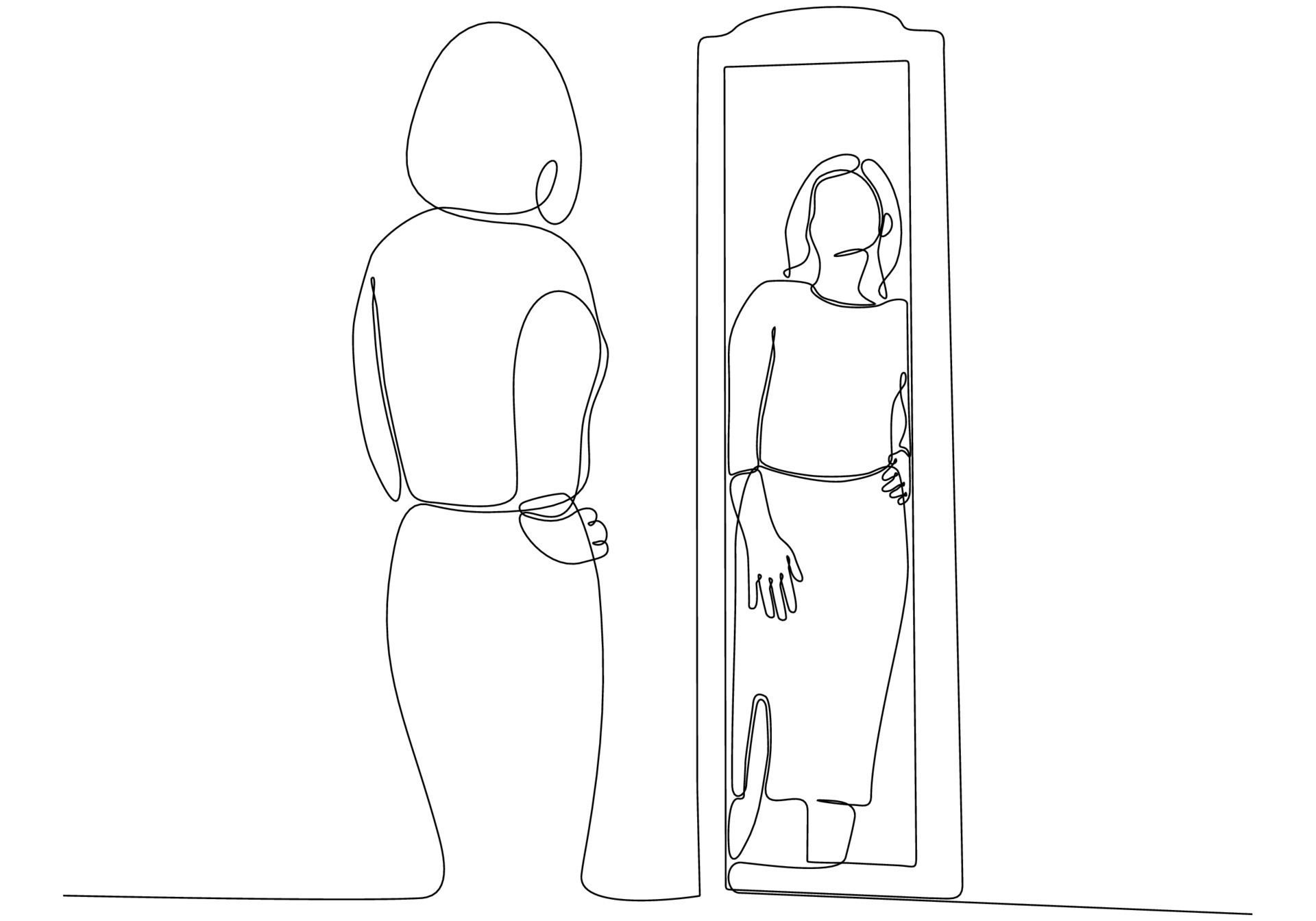Continuous line drawing of woman in mirror vector illustration 7942168