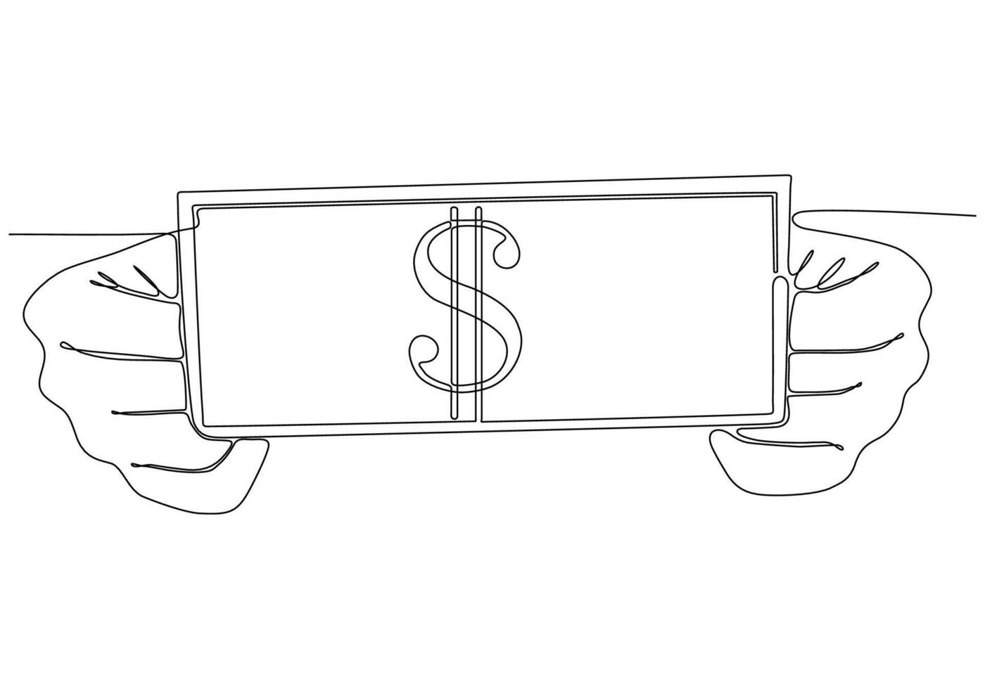 mano con billete en dólares, concepto de negocio rico, arroz, pago, efectivo o imagen vectorial de línea continua comercial. vector