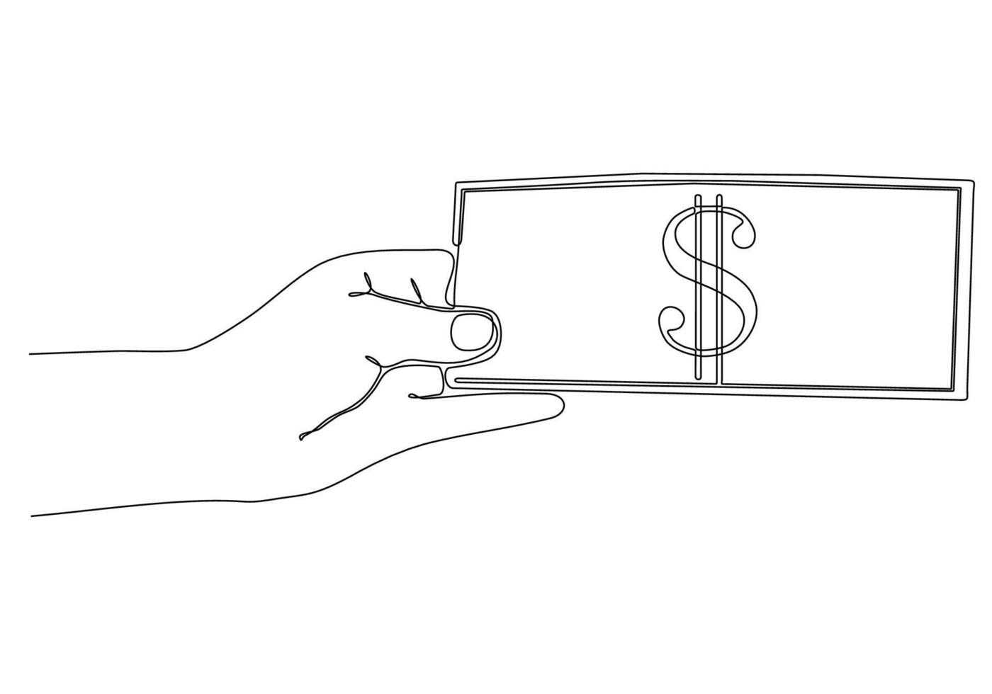 Hand holding dollar banknote, rich business concept, rice, payment, cash or trade-continuous line vector image.