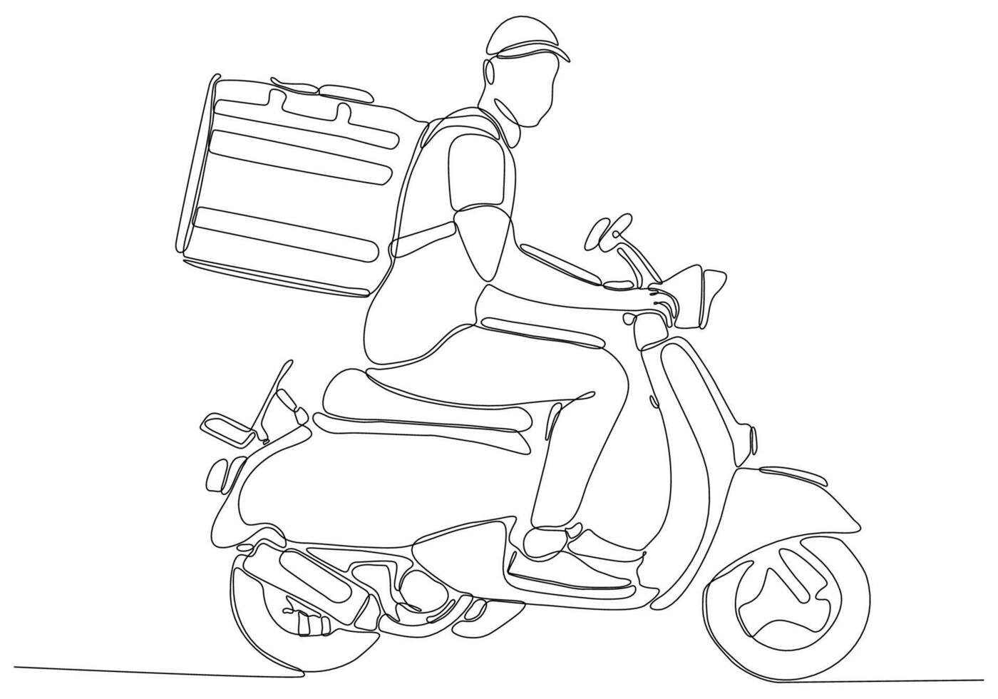 dibujo de línea continua. hombre guapo en una ilustración de vector de scooter