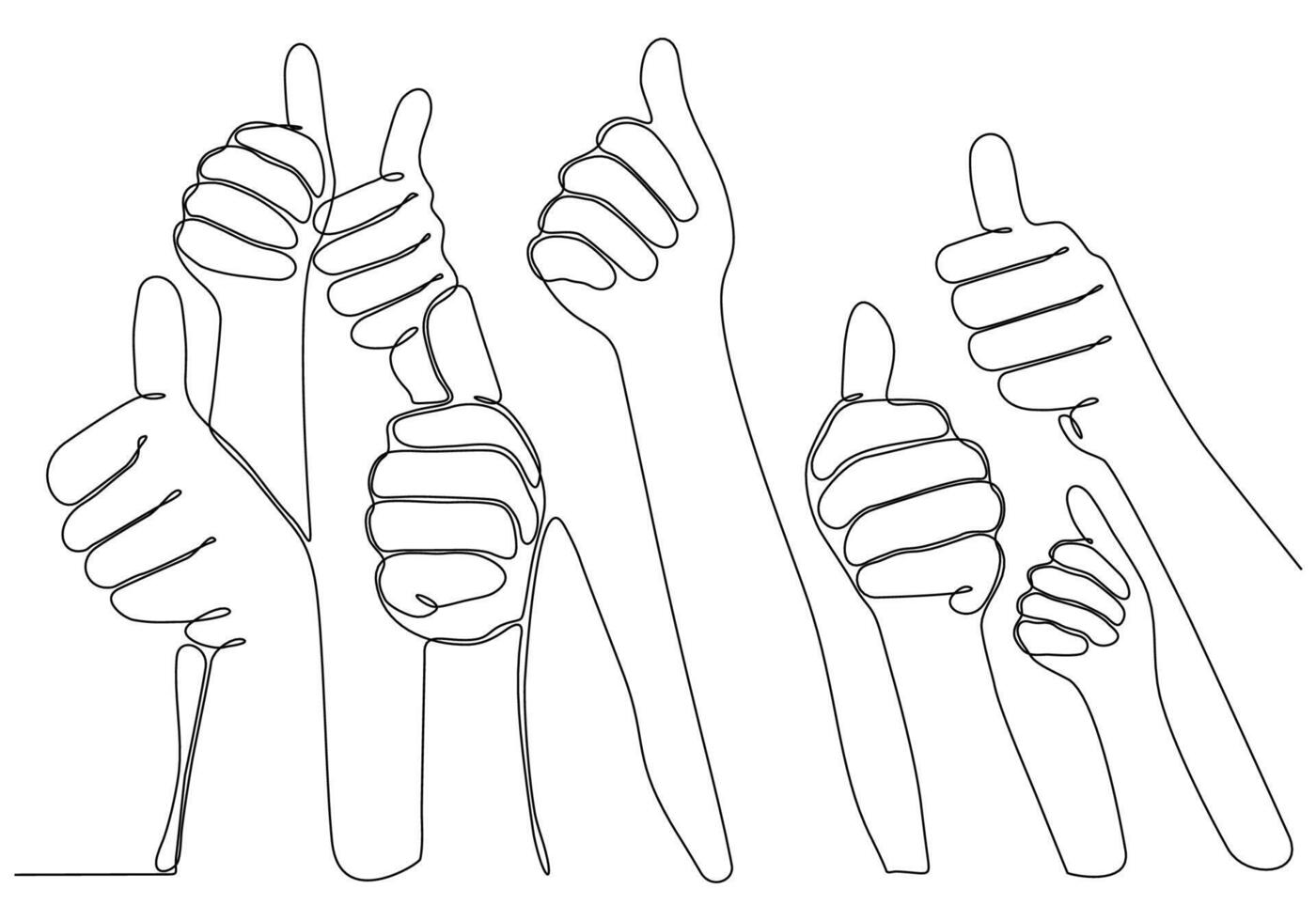 continuous line Many people congratulate the winner and hold their thumbs vector
