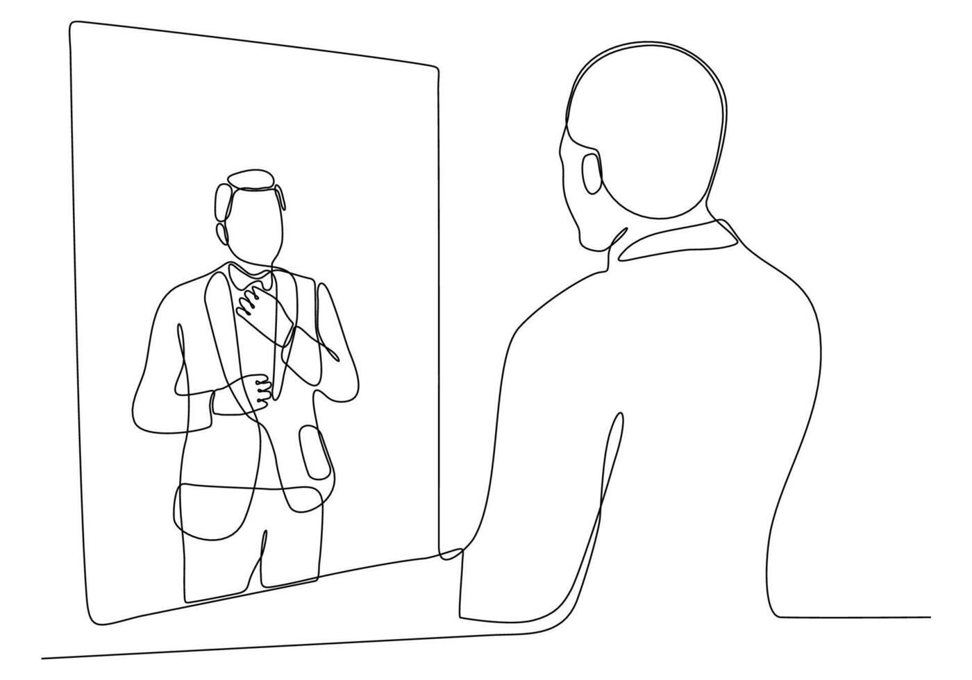 Continuous line drawing of man in mirror vector illustration