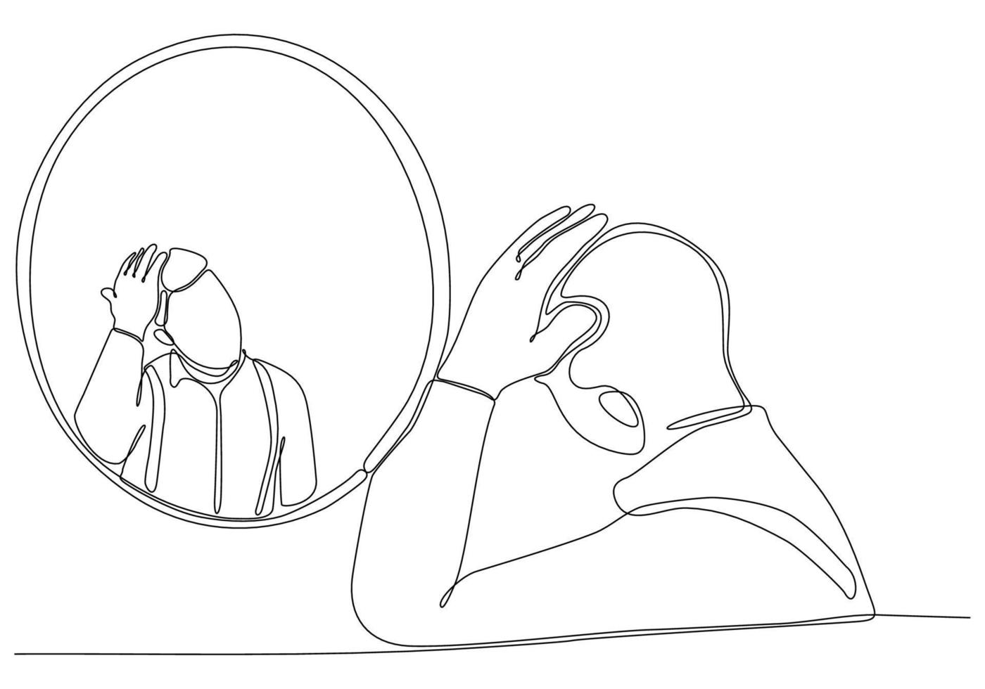 Continuous line drawing of man in mirror vector illustration