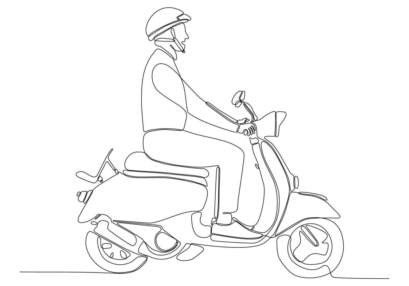 dibujo de línea continua. hombre guapo en una ilustración de vector de scooter