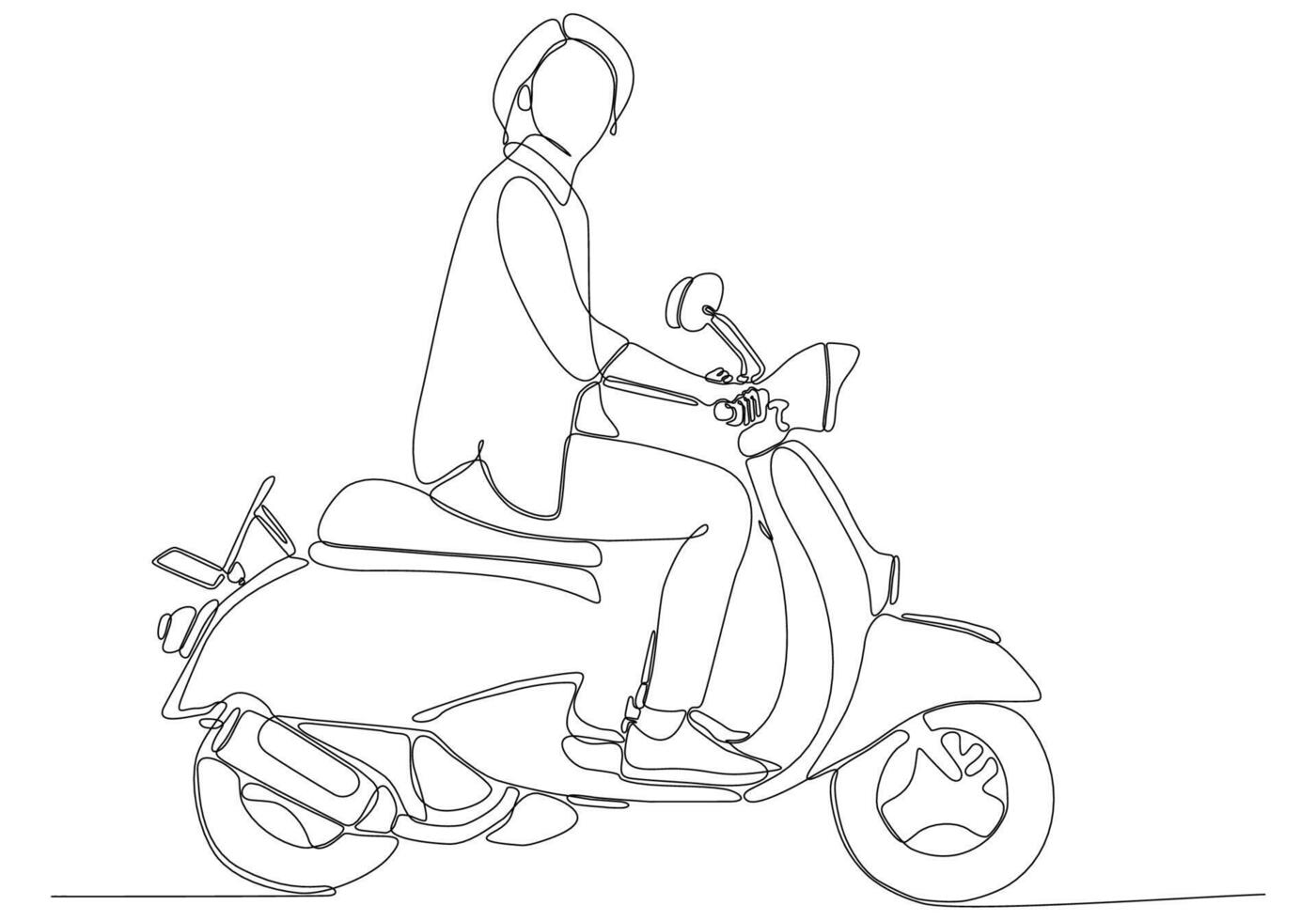 Continuous line drawing. Beautiful girl on a scooter. Vector illustration