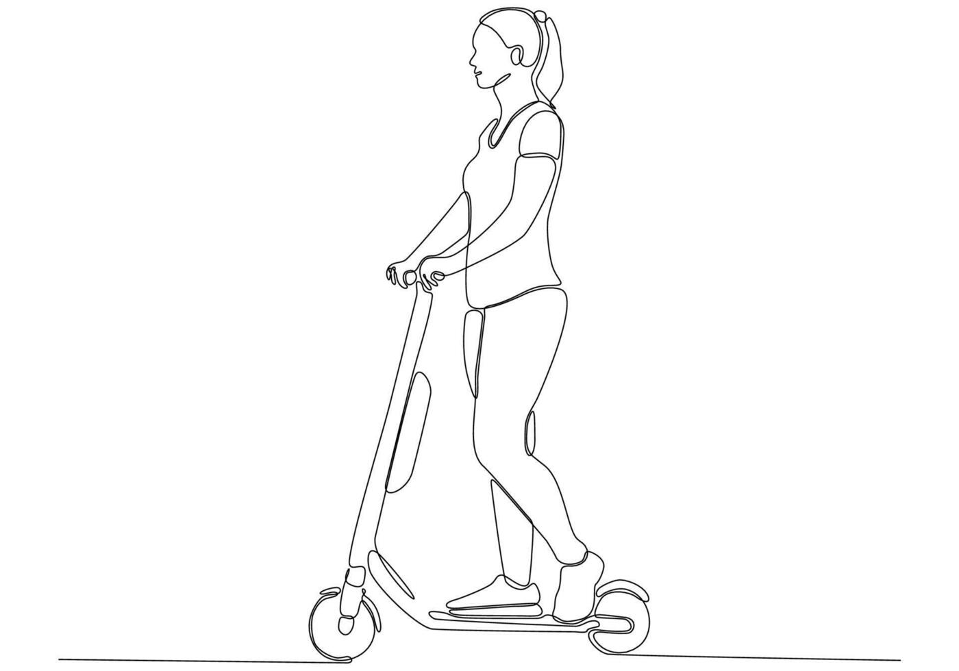 Continuous line drawing. Beautiful girl on a scooter. Vector illustration