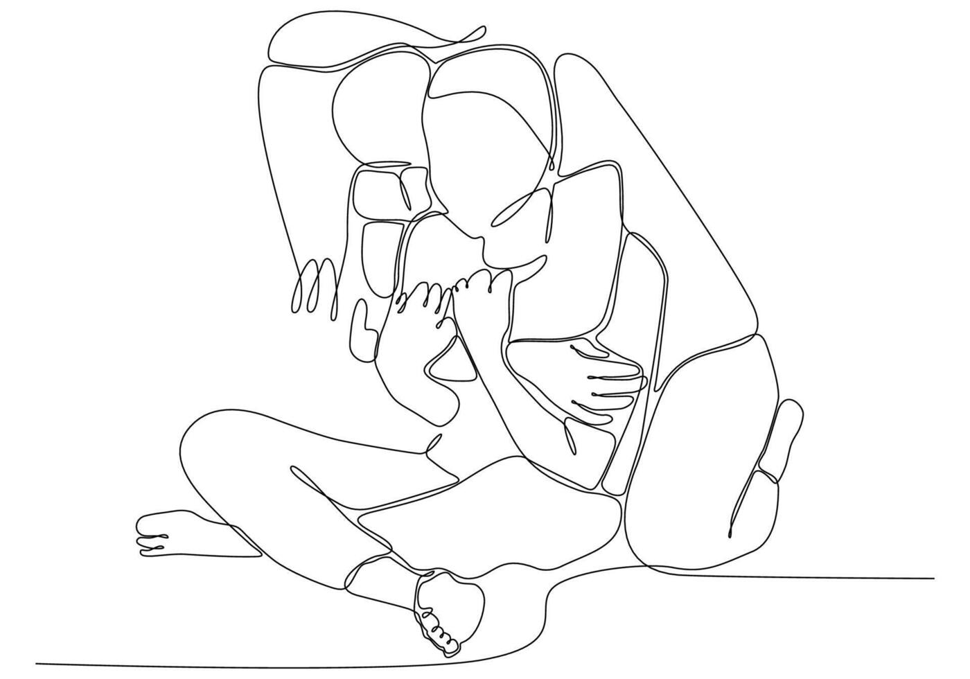 Continuous line drawing of cheerful women embracing each other. Two women hugging each other vector