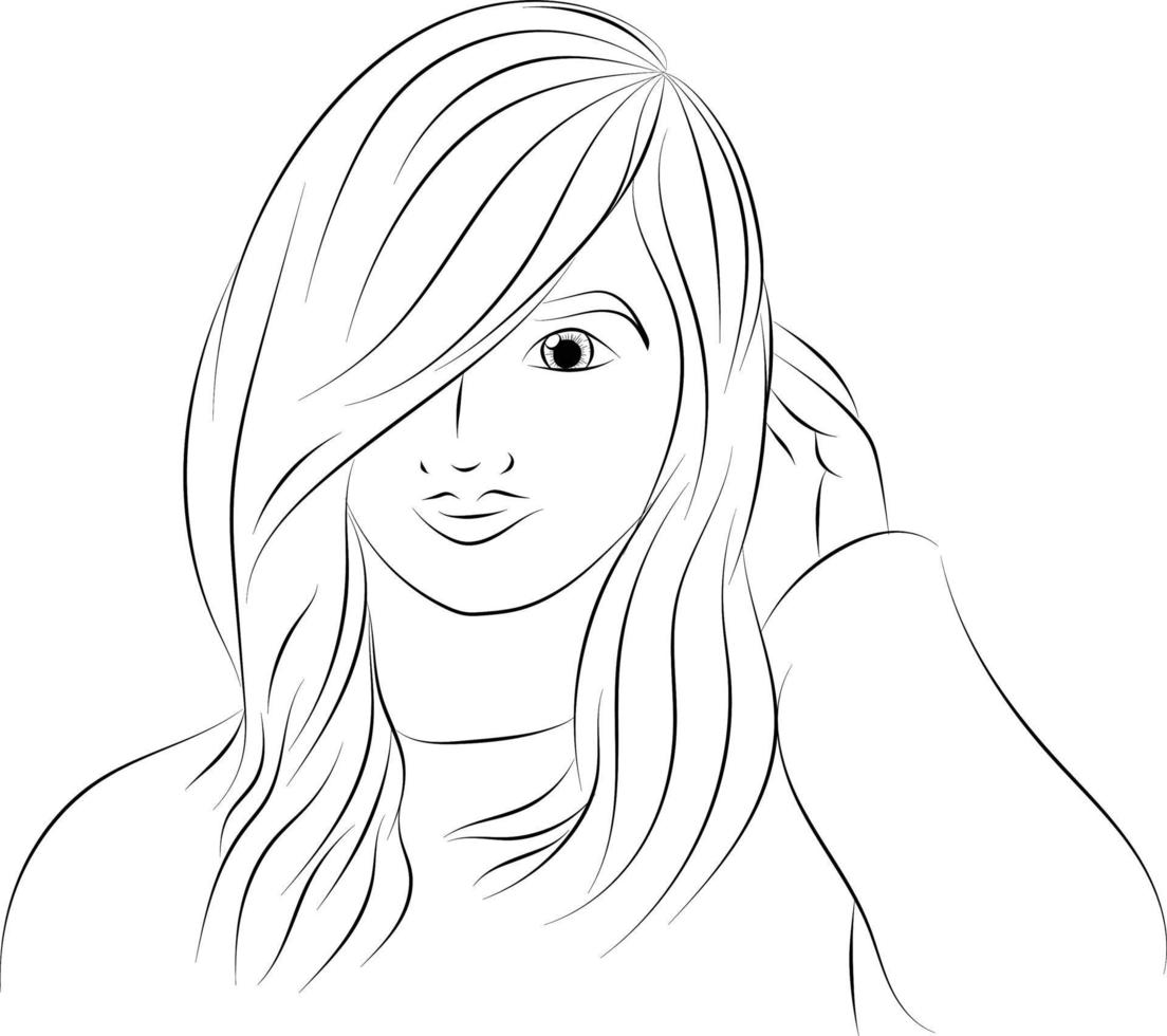 Simple Drawing of a Woman With a Long Hair Illustration vector