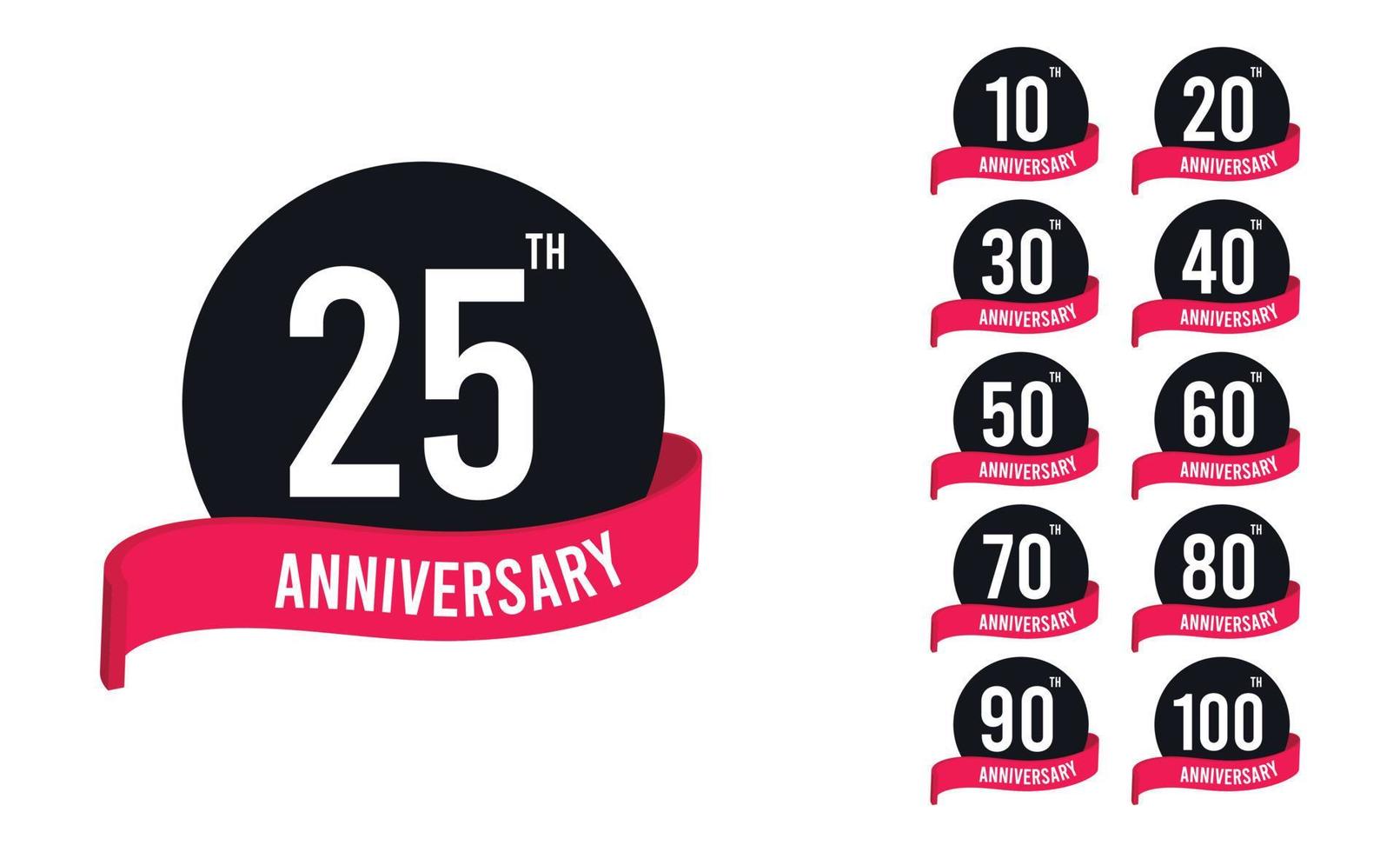 conjunto de números de logotipo de aniversario aislados. diseño de emblema de celebración de aniversario premium para el perfil de la empresa vector