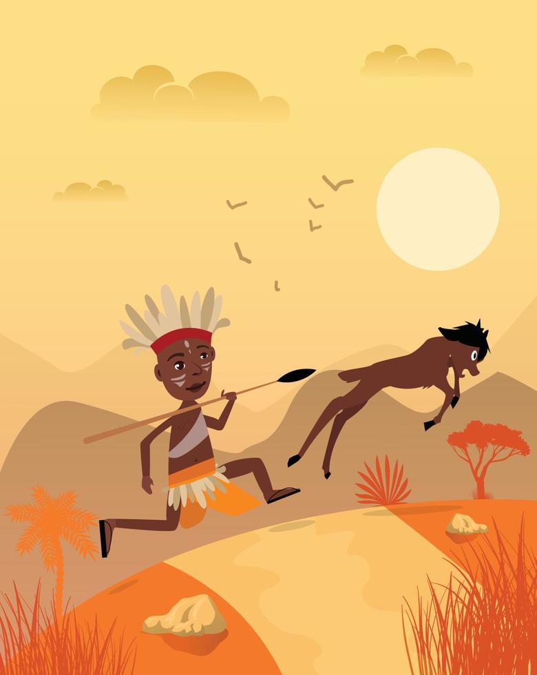 Strong tribal warrior with spear hunting in forest design vector