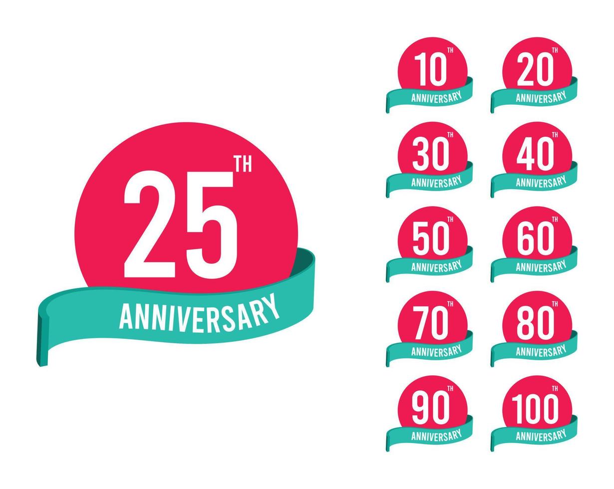 Anniversary numbers set. Set of Anniversary emblems design for web Flat style vector illustration.