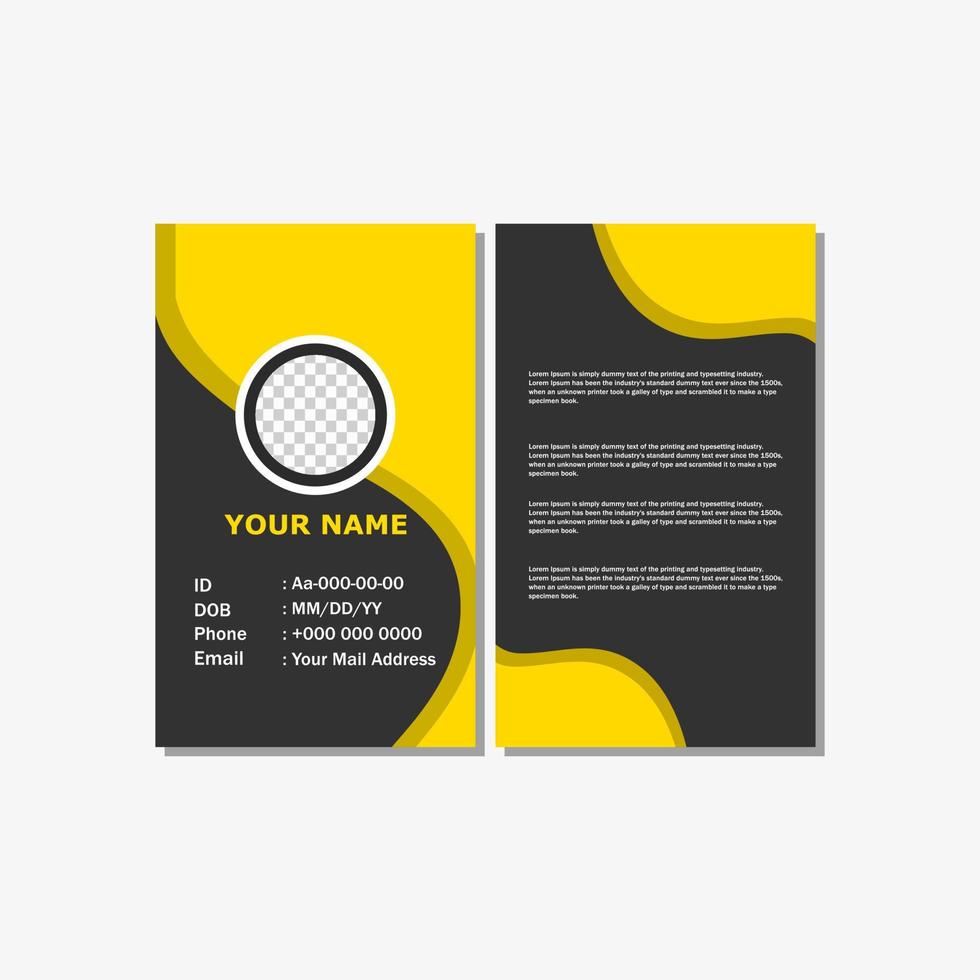 simple and modern style ID card design with yellow color. vector