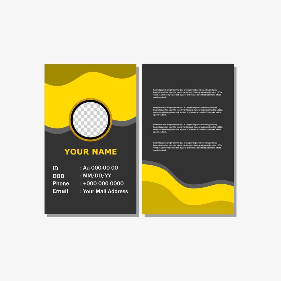 diseño de tarjeta de identificación de estilo simple y moderno con color amarillo. vector