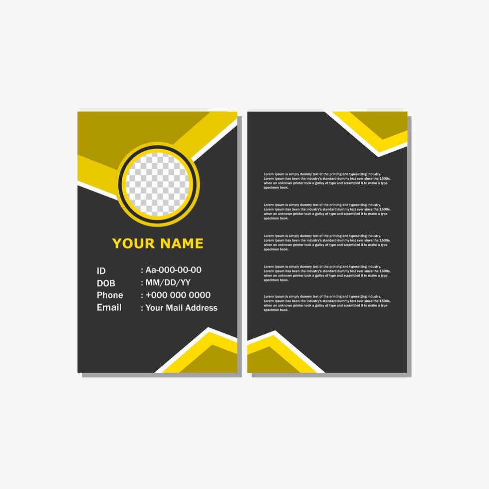 diseño de tarjeta de identificación de estilo simple y moderno con color amarillo. vector