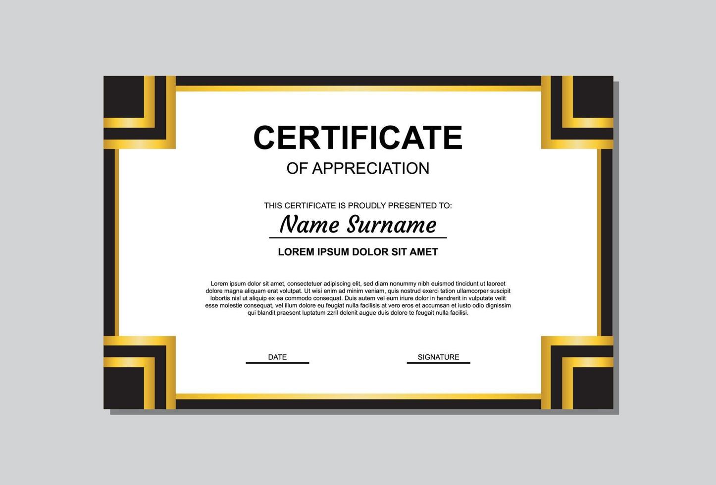 certificate template design in gold and black color. certificate with luxury and modern style. vector