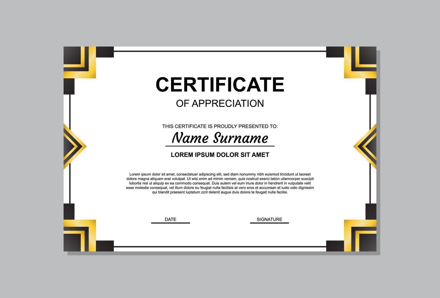 certificate template design in gold and black color. certificate with luxury and modern style. vector