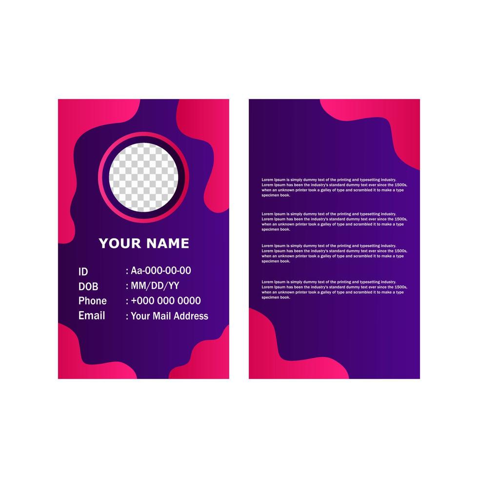 Corporate id card design template in purple modern style. vector