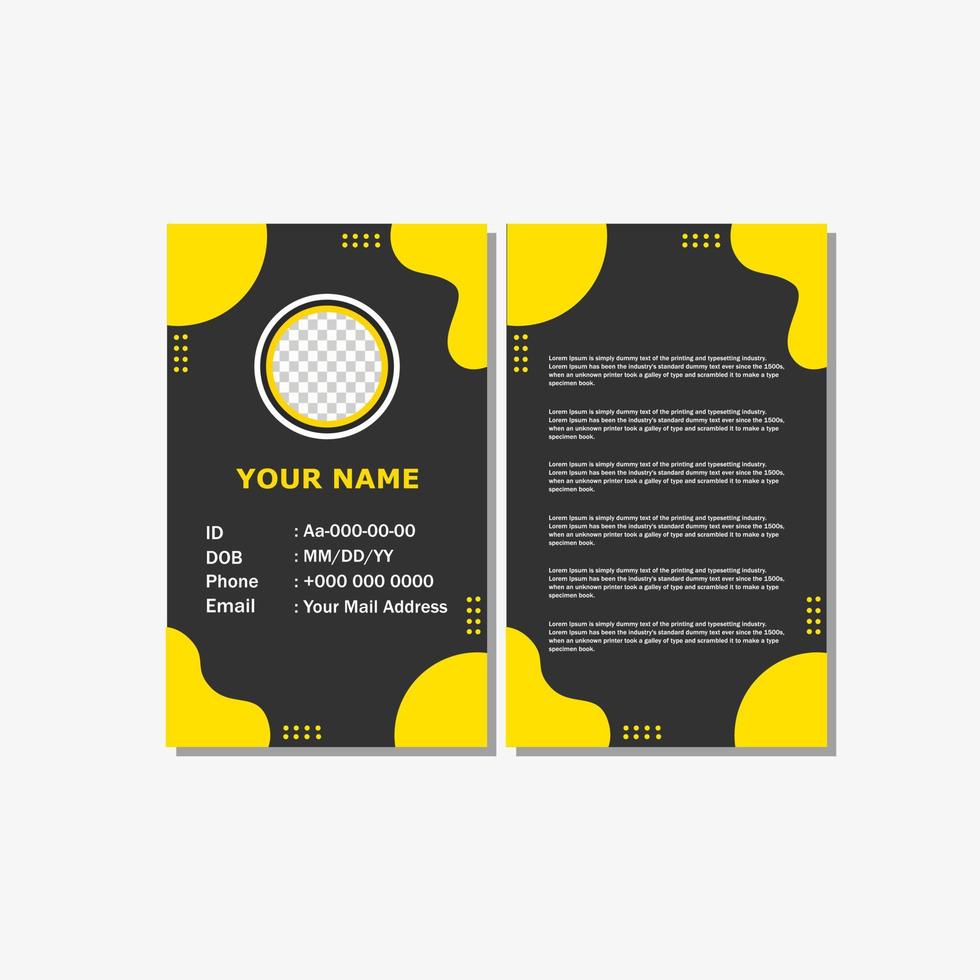 diseño de tarjeta de identificación de estilo simple y moderno con color amarillo. vector