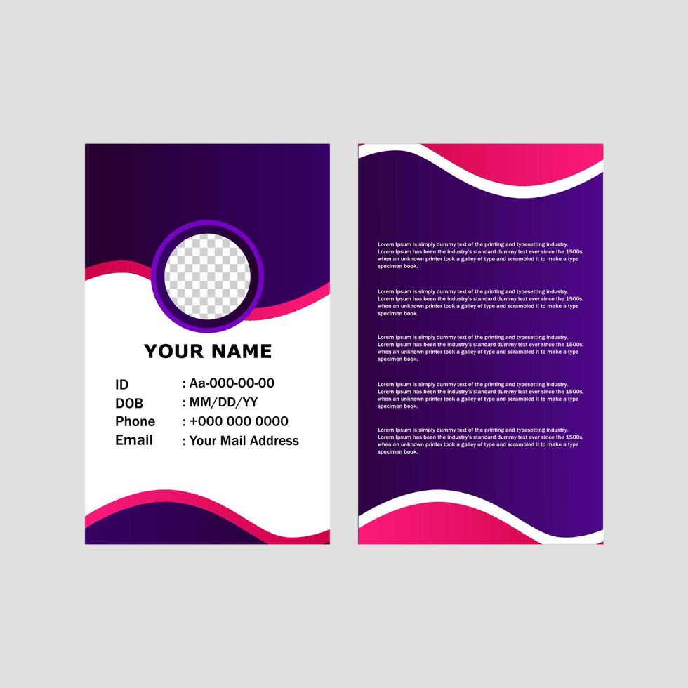 Corporate id card design template in purple modern style. vector