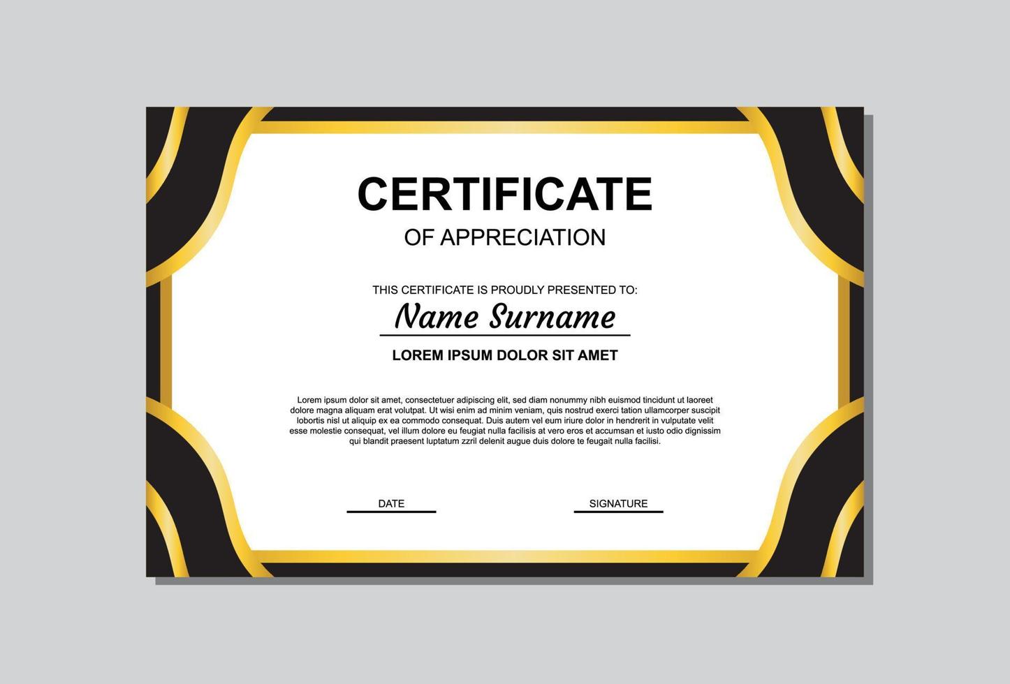 certificate template design in gold and black color. certificate with luxury and modern style. vector