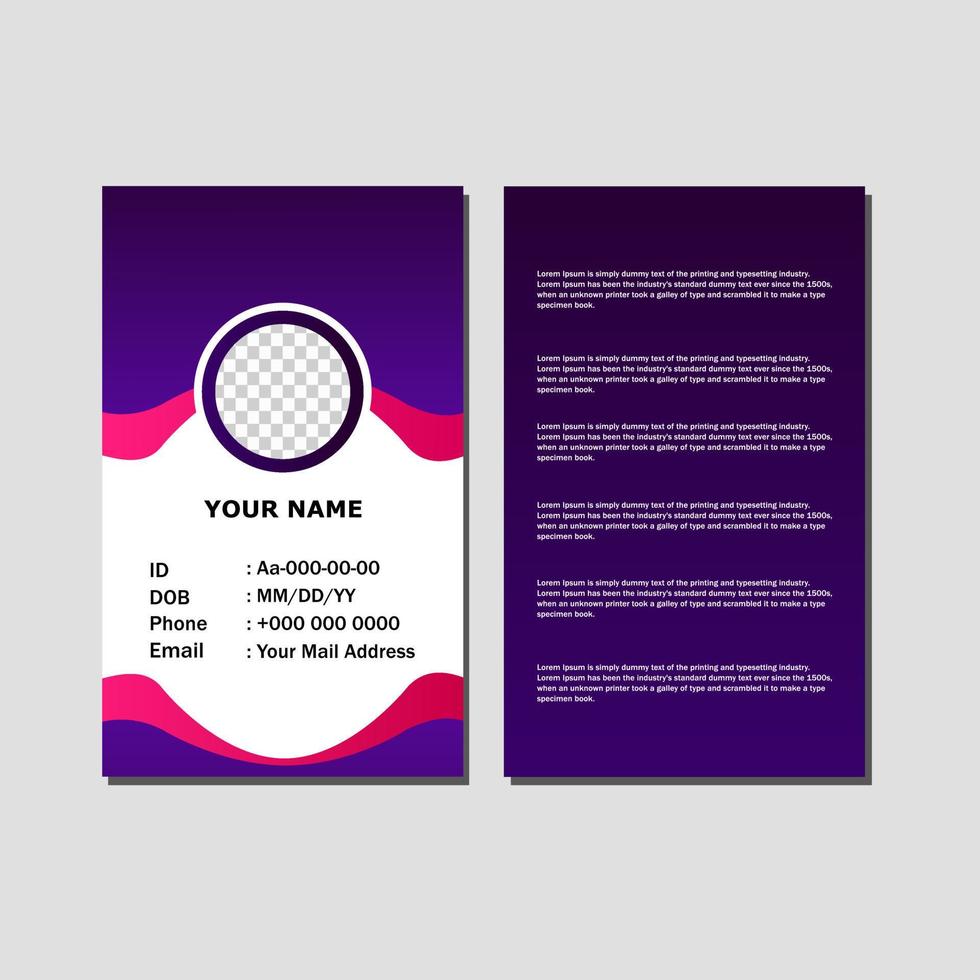 plantilla de diseño de tarjeta de identificación corporativa en estilo moderno púrpura. vector
