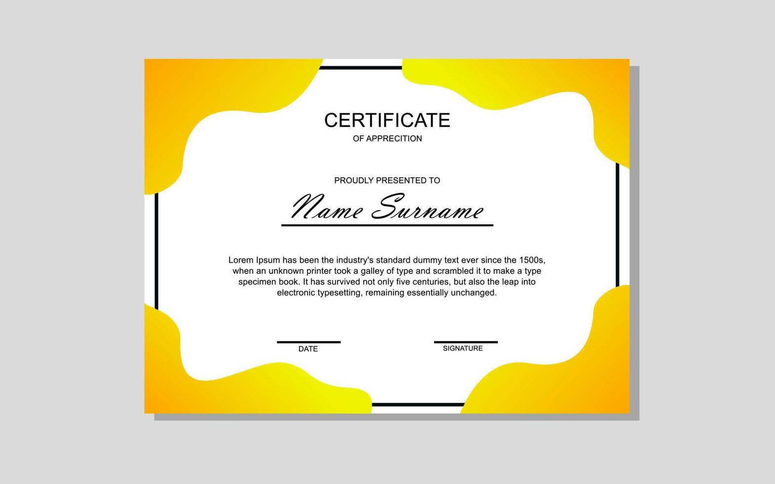 diseño de certificado en estilo moderno amarillo vector