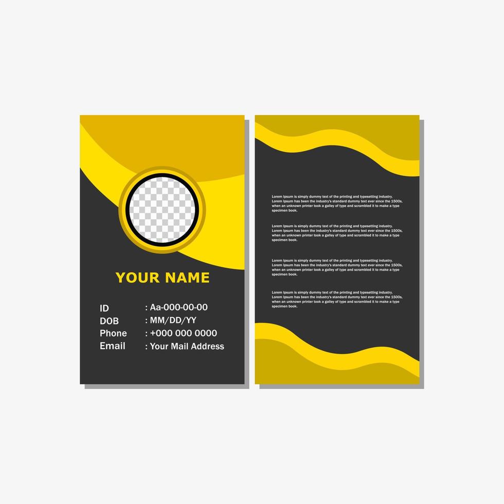 diseño de tarjeta de identificación de estilo simple y moderno con color amarillo. vector