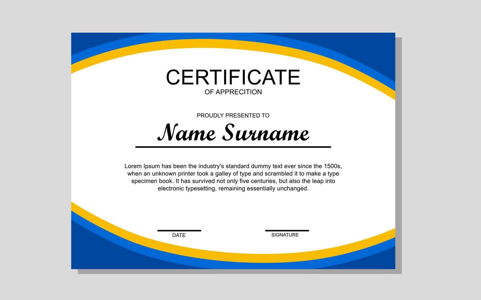 certificate design in yellow and blue modern style vector