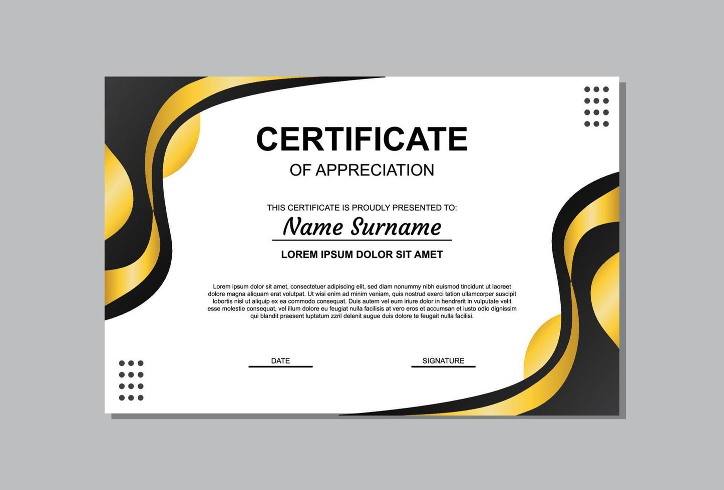certificate template design in gold and black color. certificate with luxury and modern style. vector