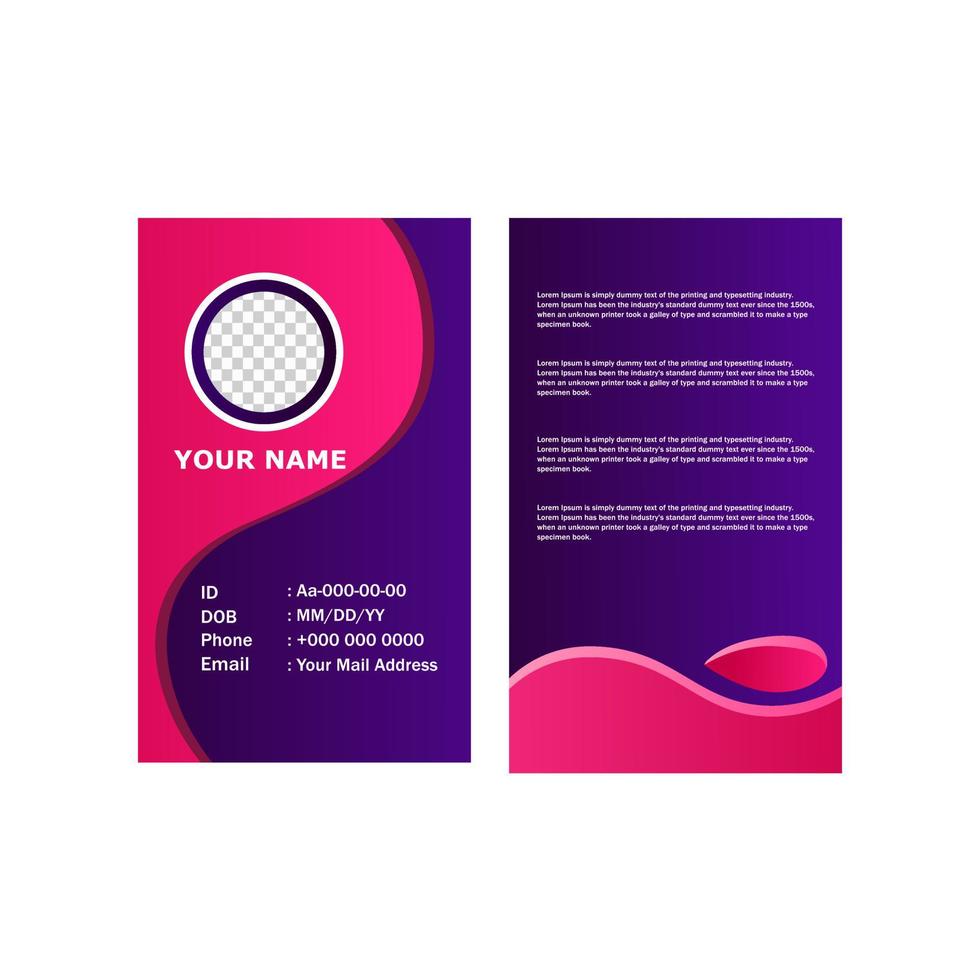 Corporate id card design template in purple modern style. vector