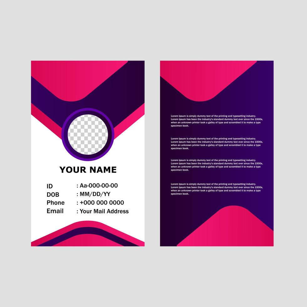 Corporate id card design template in purple modern style. vector