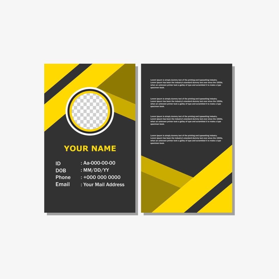 simple and modern style ID card design with yellow color. vector