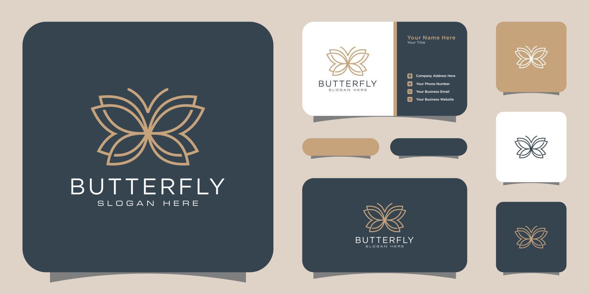 Butterfly symbol. minimalist line art logo design and business card vector