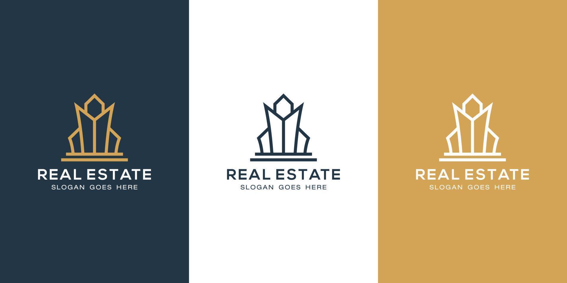 Building logo with line art style. city building abstract for logo design inspiration and business card design vector