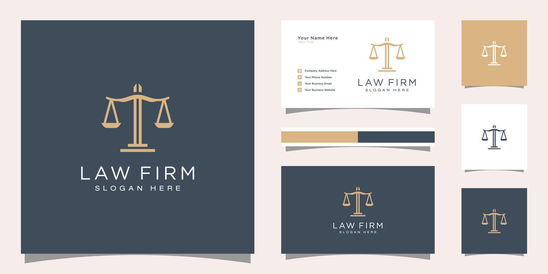 símbolo abogado abogado defensor plantilla estilo lineal empresa logotipo y tarjeta de visita vector