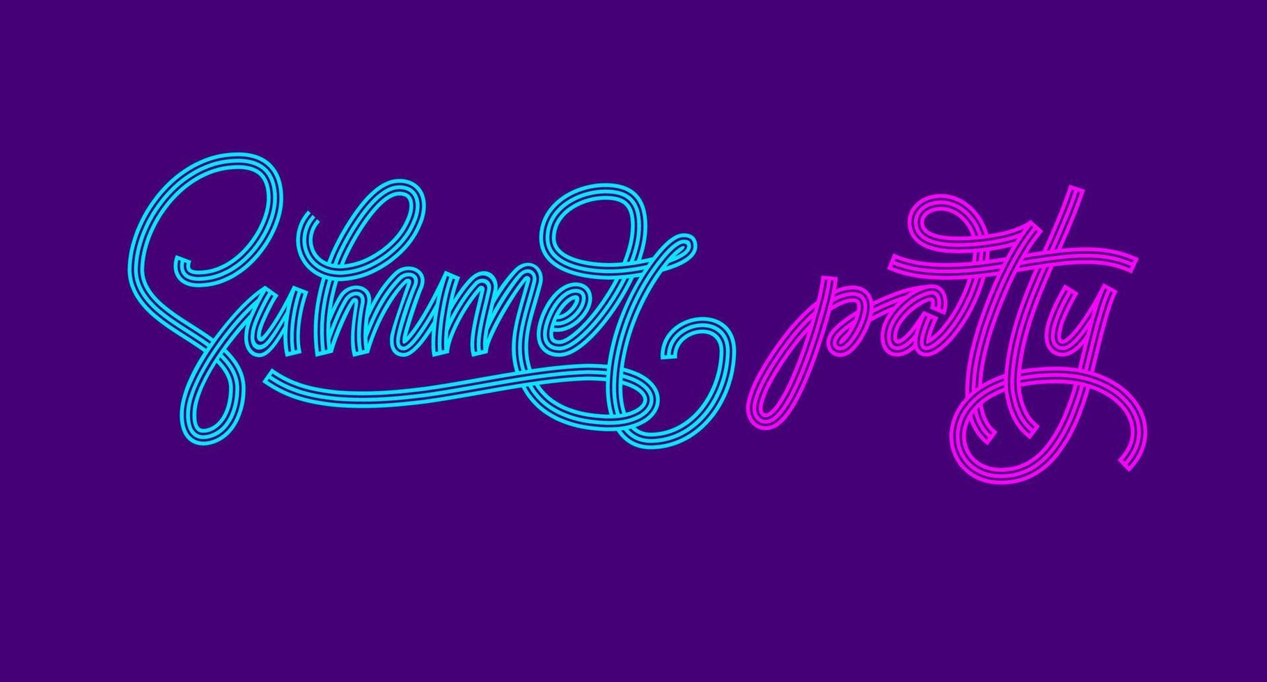 tipografía de fiesta de verano. letras rosas y azules con brillo de neón ultravioleta. vector letterong para pancarta, afiche, volante, tarjeta, postal, portada, folleto.