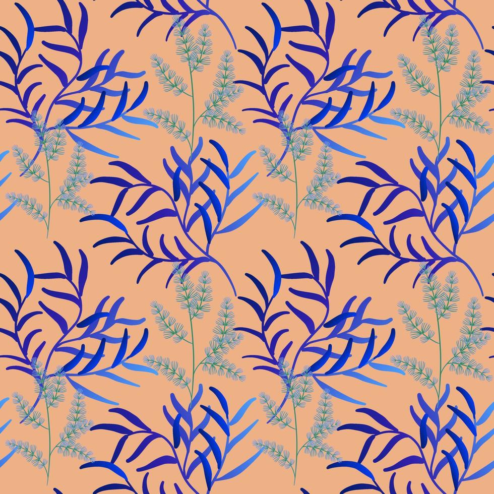 Seamless grass pattern. Herb on a peach background vector