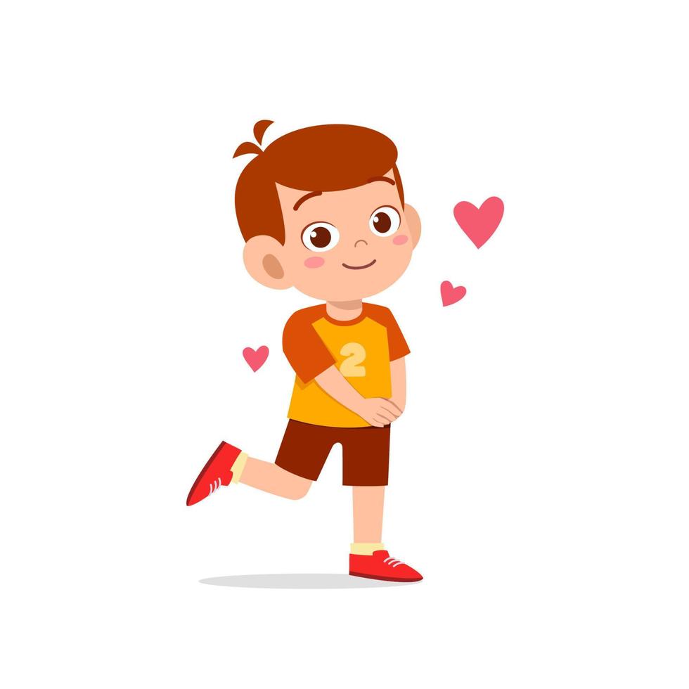 cute little kid boy feeling loved expression gesture vector