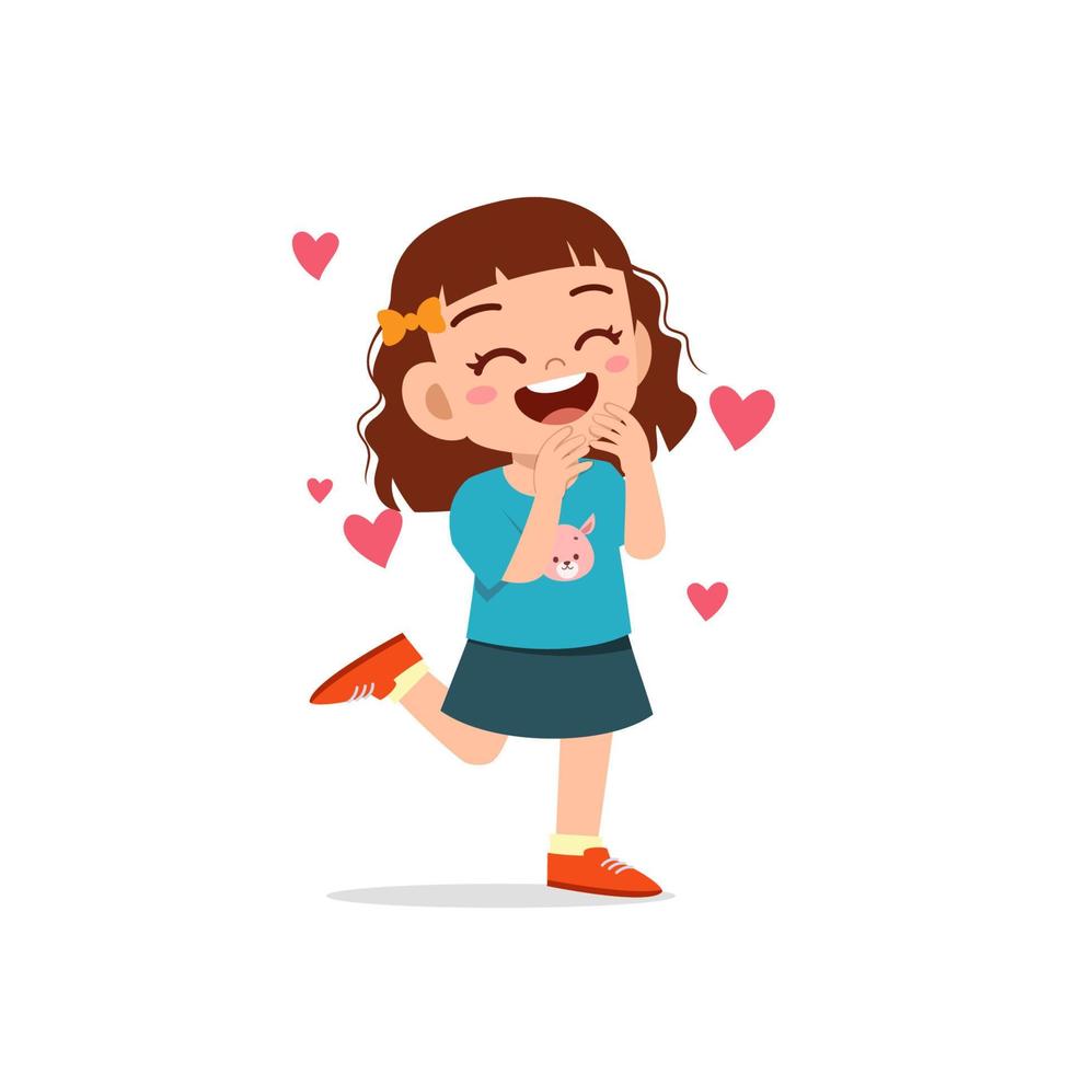 cute little kid girl feeling loved expression gesture vector