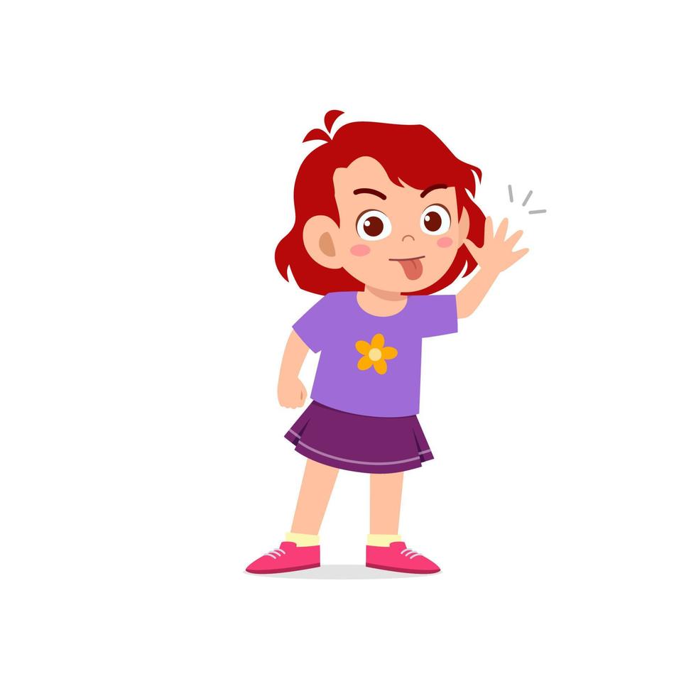 cute little kid girl showing grimace face expression gesture vector