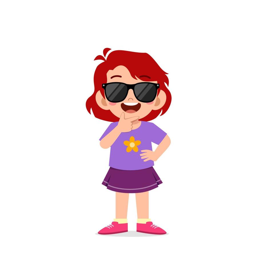 cute little kid girl show cool and wearing black glasses pose expression vector