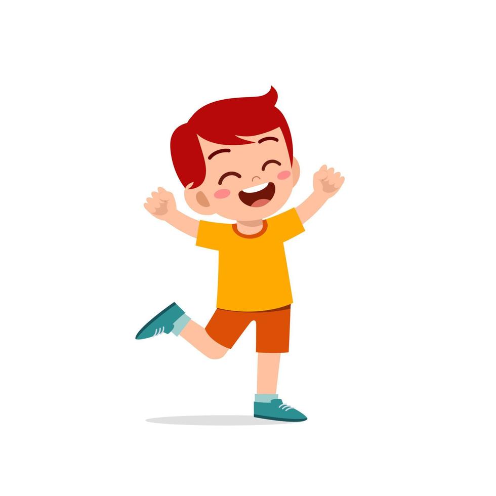 lindo niño pequeño niño stand feliz celebrando pose expresión vector