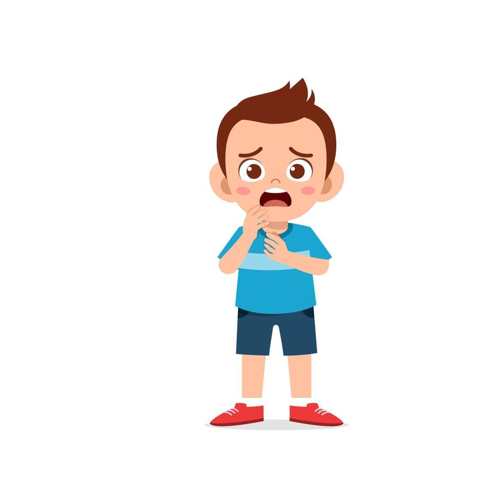 cute little kid boy show worry and scared pose expression vector