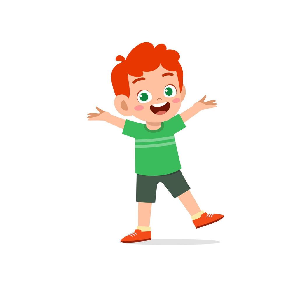 cute little kid boy show happy and friendly pose expression vector