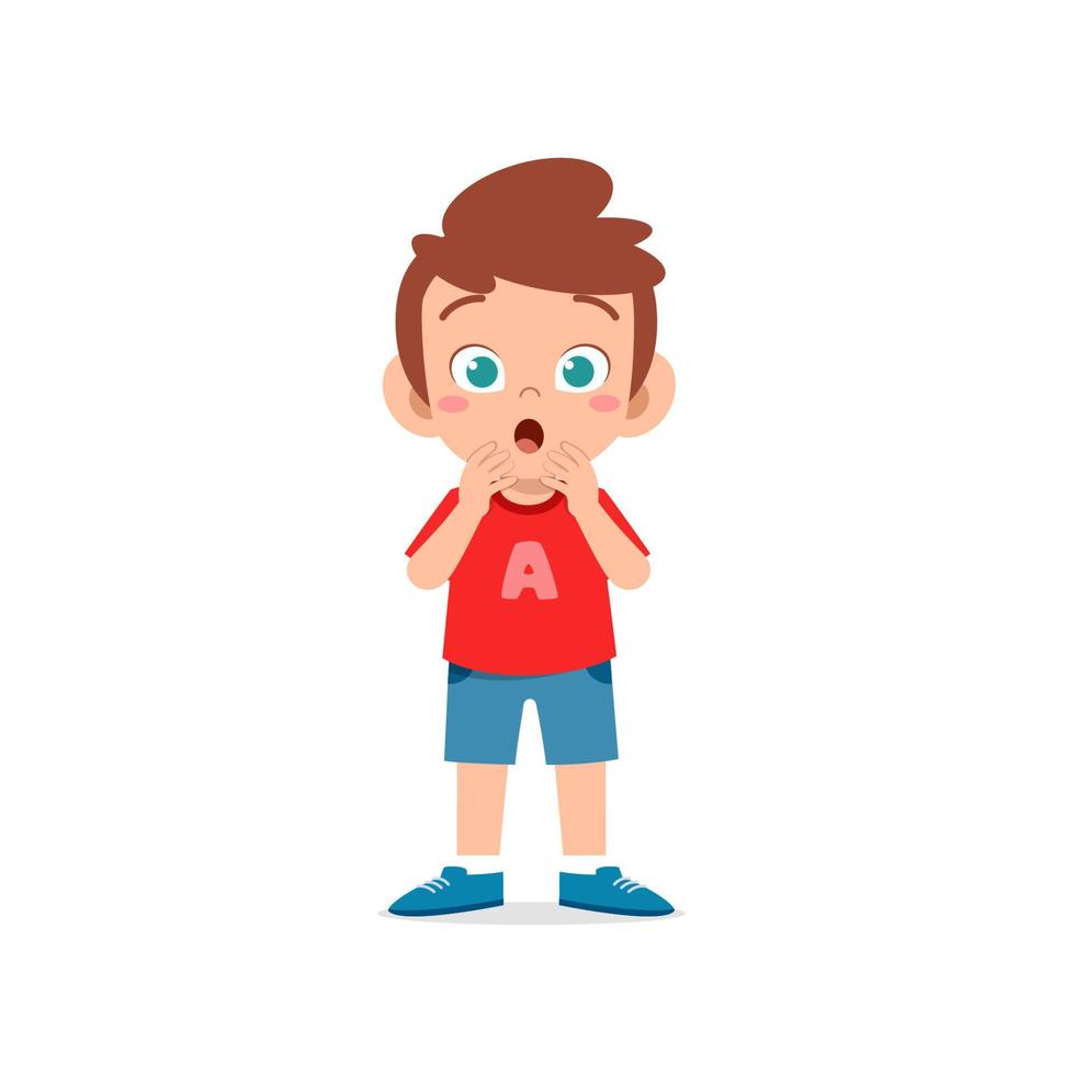 cute little kid boy show shock and amazed pose expression vector